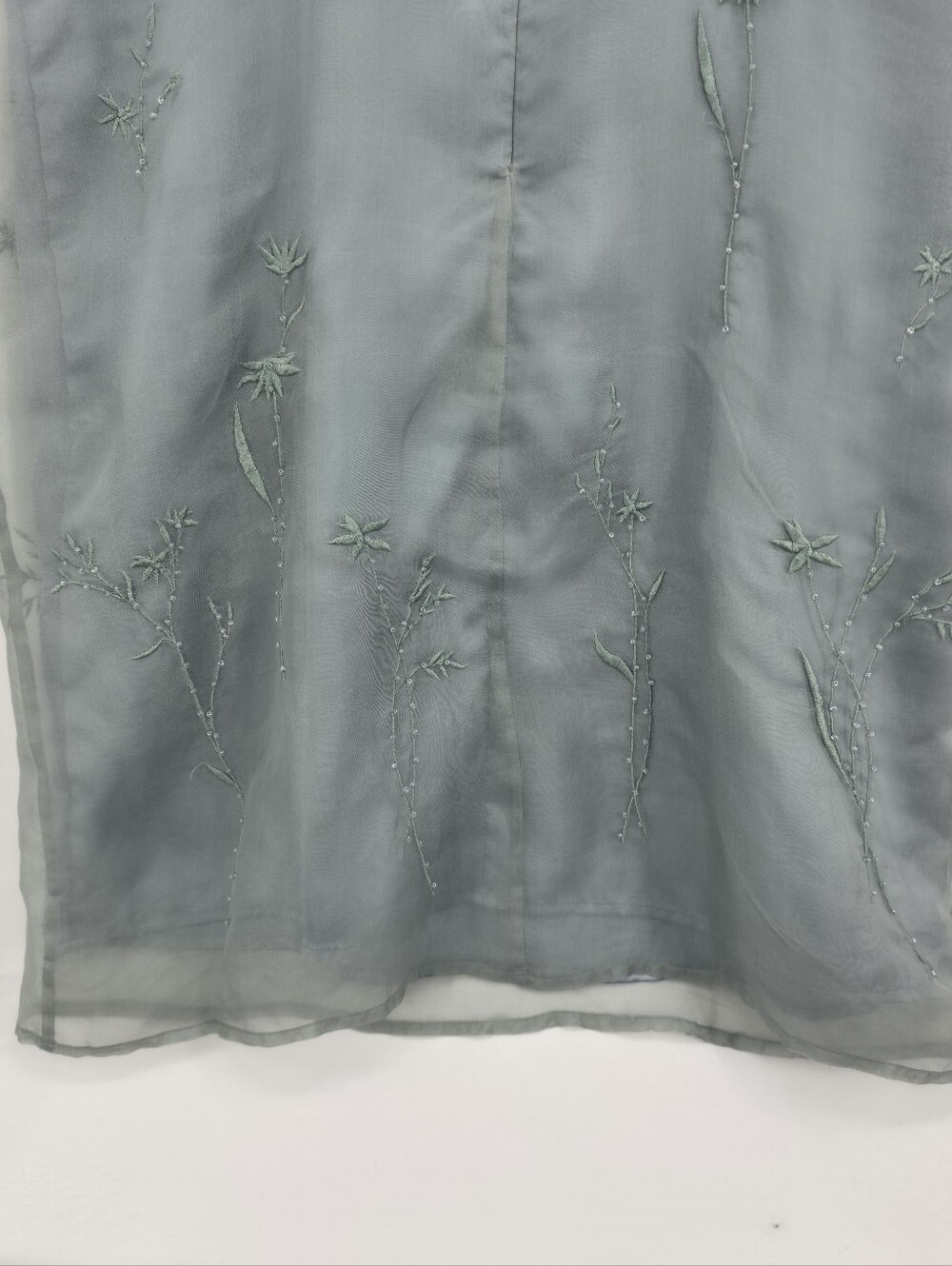 Vintage 100% Silk Relativity Embroidered Slip Dress Sage Sheer Overlay Y2k Small - Picture 14 of 16